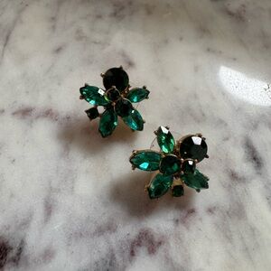 J.Crew Green Floral Crystal Statement Earrings